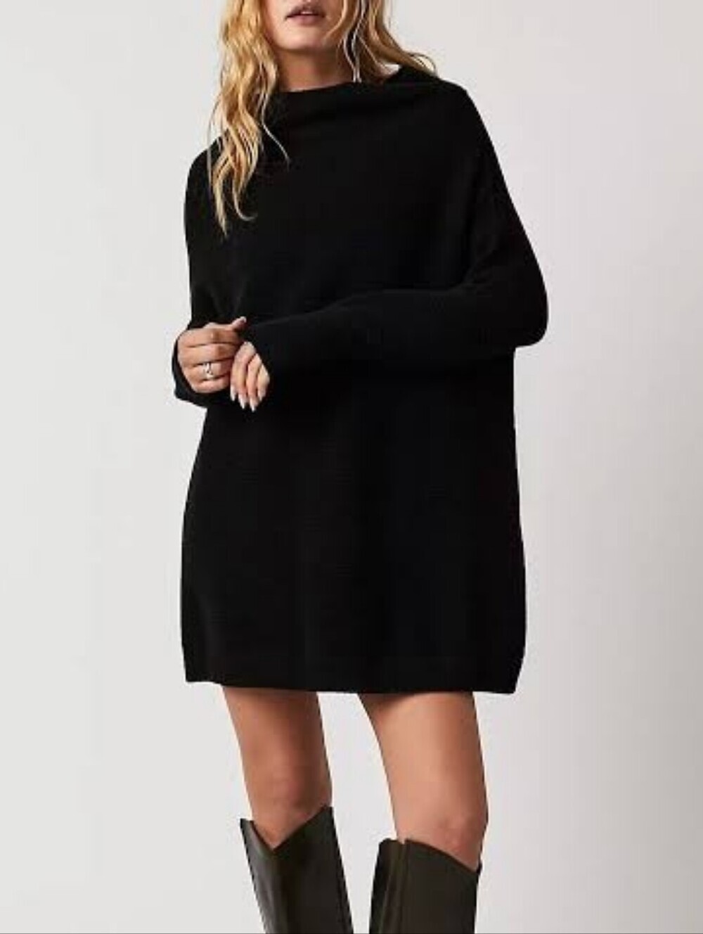 Free People Black Ottoman Slouchy Sweater Tunic Size Small Oversized Baggy Boho
